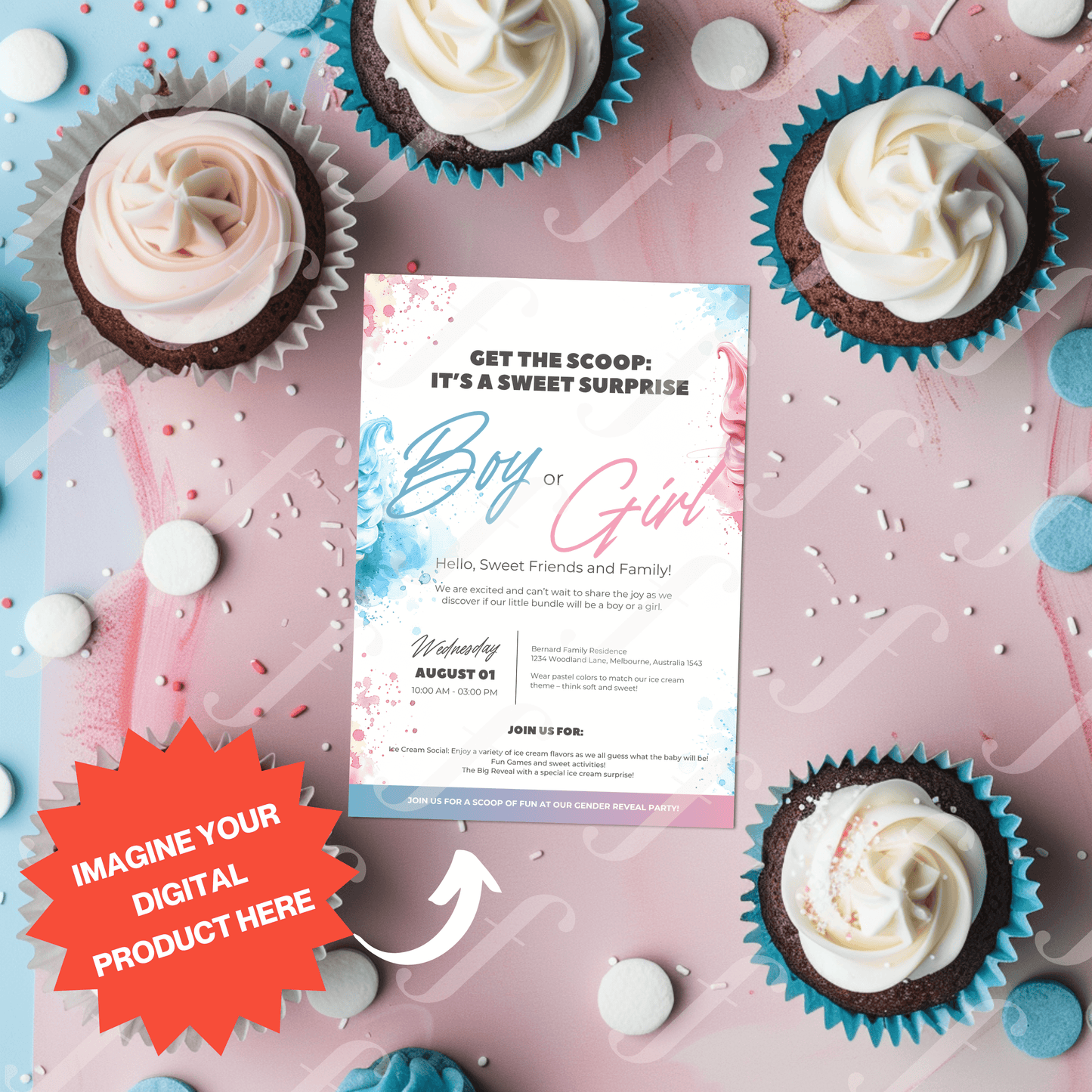 Pink and Blue Party Mix - Invitation Design Mockup Collection